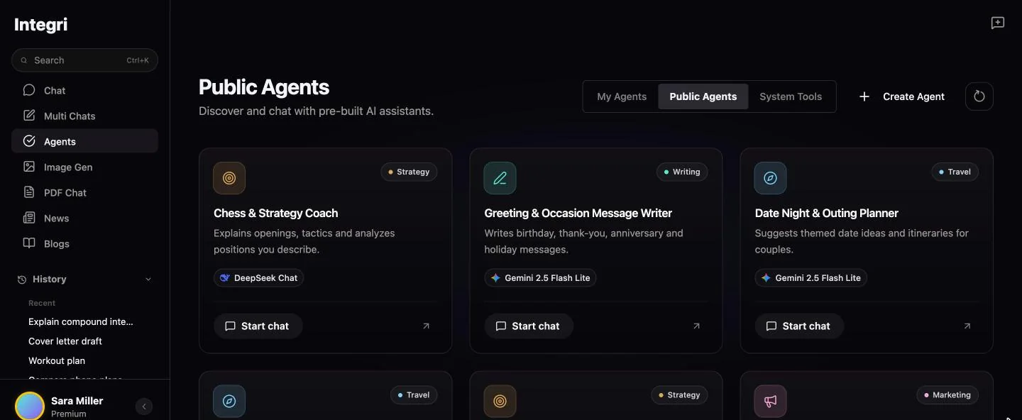 Integri public AI agents for strategy, writing and travel planning